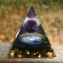 Load image into Gallery viewer, Amethyst Sphere Obsidian Tree Of Life Pyramid
