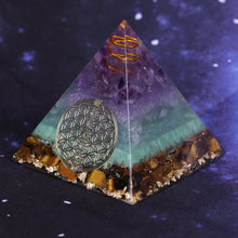 Charger l'image dans la galerie, Amethyst Tiger Eye Flower Of Life Pyramid