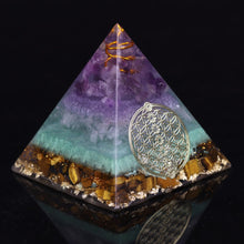Charger l'image dans la galerie, Amethyst Tiger Eye Flower Of Life Pyramid