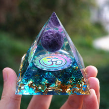 Load image into Gallery viewer, Amethyst Sphere Blue Quartz Om Pyramid