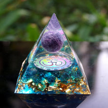 Load image into Gallery viewer, Amethyst Sphere Blue Quartz Om Pyramid