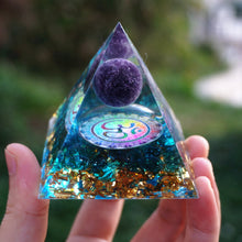 Load image into Gallery viewer, Amethyst Sphere Blue Quartz Om Pyramid
