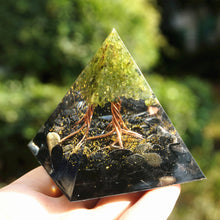 Load image into Gallery viewer, Peridot Obsidian Tree Of Life Pyramid