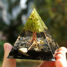 Load image into Gallery viewer, Peridot Obsidian Tree Of Life Pyramid