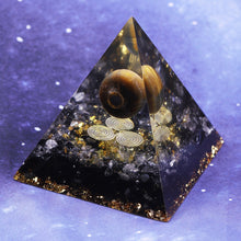 Load image into Gallery viewer, Tiger Eye Sphere Spiral Obsidian Pyramid
