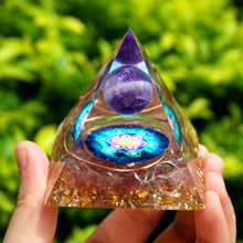 Load image into Gallery viewer, Amethyst Sphere Strawberry Quartz Pyramid
