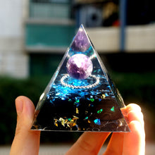 Charger l'image dans la galerie, Amethyst Sphere Obsidian Metal Ring Pyramid