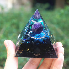 Charger l'image dans la galerie, Amethyst Sphere Obsidian Metal Ring Pyramid