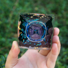 Charger l'image dans la galerie, Amethyst Sphere Obsidian Metal Ring Pyramid
