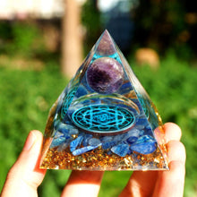Load image into Gallery viewer, Amethyst Sphere Kyanite Pyramid