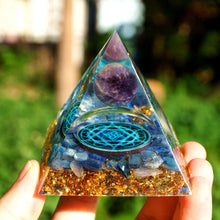 Load image into Gallery viewer, Amethyst Sphere Kyanite Pyramid