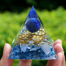 Charger l'image dans la galerie, Lapis Lazuli Sphere Blue Chalcedony Gear Pyramid