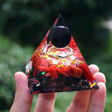 Charger l'image dans la galerie, Obsidian Sphere Red Coral Pyramid