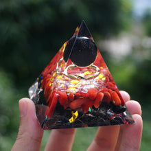 Charger l'image dans la galerie, Obsidian Sphere Red Coral Pyramid