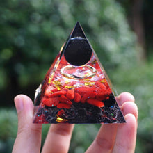 Charger l'image dans la galerie, Obsidian Sphere Red Coral Pyramid