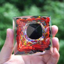 Charger l'image dans la galerie, Obsidian Sphere Red Coral Pyramid