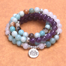 Charger l'image dans la galerie, White Jade Amethyst Amazonite Mala Bracelet