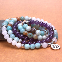 Charger l'image dans la galerie, White Jade Amethyst Amazonite Mala Bracelet