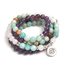 Charger l'image dans la galerie, White Jade Amethyst Amazonite Mala Bracelet