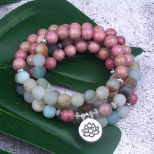 Charger l'image dans la galerie, Rhodochrosite Frosted Amazonite Mala Bracelet