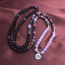 Charger l'image dans la galerie, Black Onyx Rhodonite Rose Quartz Mala Bracelet