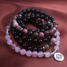 Charger l'image dans la galerie, Black Onyx Rhodonite Rose Quartz Mala Bracelet