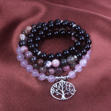 Charger l'image dans la galerie, Black Onyx Rhodonite Rose Quartz Mala Bracelet