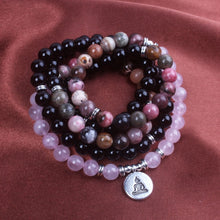Charger l'image dans la galerie, Black Onyx Rhodonite Rose Quartz Mala Bracelet