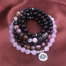 Charger l'image dans la galerie, Black Onyx Rhodonite Rose Quartz Mala Bracelet