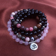 Charger l'image dans la galerie, Black Onyx Rhodonite Rose Quartz Mala Bracelet