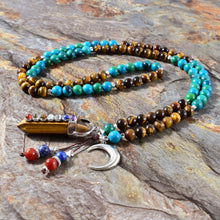 Charger l'image dans la galerie, Tiger Eye With Moon Pendant Necklace