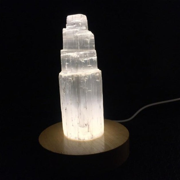Selenite Tower with Base Lamp