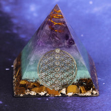 Charger l'image dans la galerie, Amethyst Tiger Eye Flower Of Life Pyramid