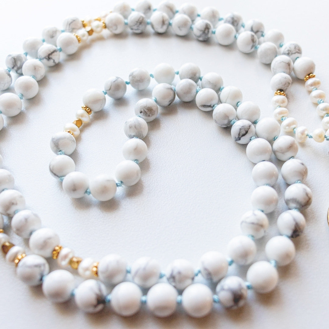 Mantra Mala, Blue Sea Sediment, 108 Buddhist Mala Necklace, Meditation Beads,  Zen Mala, Yoga Mala Necklace, Gemstone Mala Prayer Beads Harmo