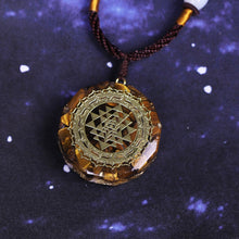 Load image into Gallery viewer, Tiger Eye Sri Yantra Orgonite Necklace

