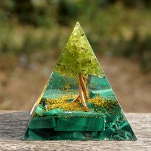Load image into Gallery viewer, Peridot Malachite Tree of Life Pyramid
