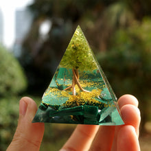 Load image into Gallery viewer, Peridot Malachite Tree of Life Pyramid
