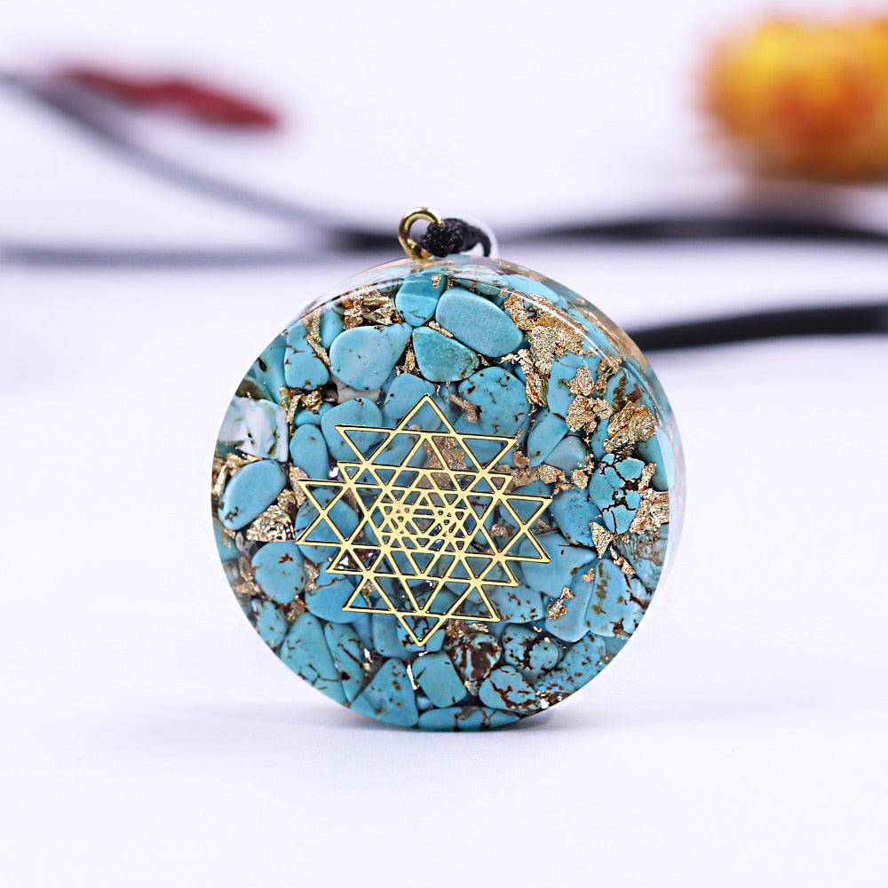 Turquoise Sri Yantra Orgonite Necklace