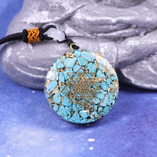 Load image into Gallery viewer, Turquoise Sri Yantra Orgonite Necklace
