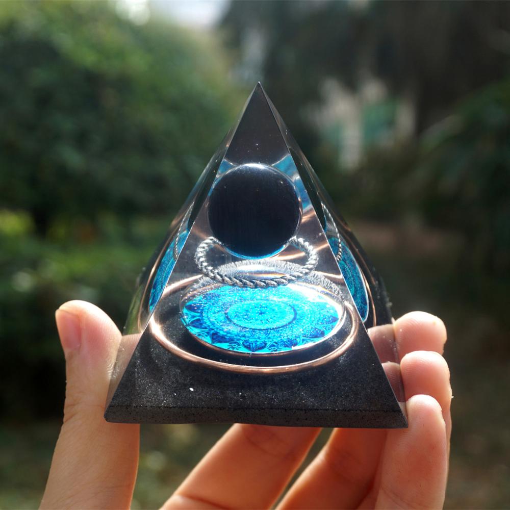 Obsidian Sphere Silver Ring Pyramid