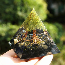 Load image into Gallery viewer, Peridot Obsidian Tree Of Life Pyramid
