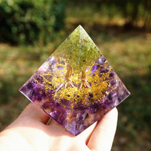 Load image into Gallery viewer, Peridot Amethyst Tree Of Life Pyramid
