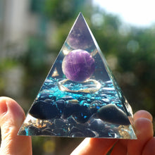 Load image into Gallery viewer, Amethyst Sphere Obsidian Ring Pyramid
