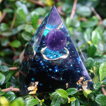 Load image into Gallery viewer, Amethyst Sphere Obsidian Ring Pyramid
