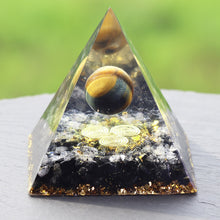 Load image into Gallery viewer, Tiger Eye Sphere Spiral Obsidian Pyramid

