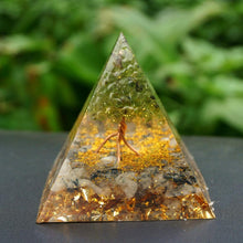 Load image into Gallery viewer, Peridot Black Rutilated Quartz Tree Of Life Pyramid
