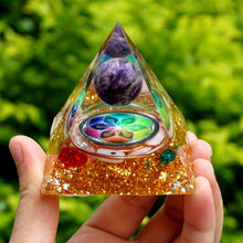 Load image into Gallery viewer, Amethyst Sphere Blue Red Quartz Chakra Pyramid
