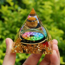 Load image into Gallery viewer, Tiger Eye Sphere Obsidian Chakra Pyramid
