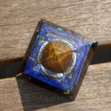 Load image into Gallery viewer, Tiger Eye Sphere Lapis Lazuli Obsidian Pyramid

