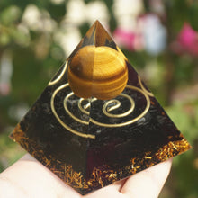 Load image into Gallery viewer, Tiger Eye Sphere Obsidian Pyramid

